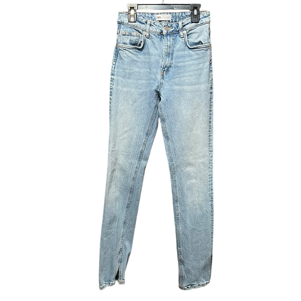 Zara Split Hem Light Wash Distressed‎ Skinny Jeans Size 0